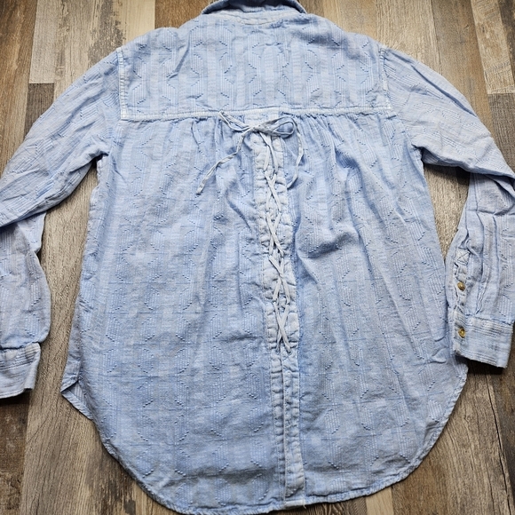 Pilcro by Anthro Theresa Lace Up Button Down Shirt Small Blue - Picture 9 of 14